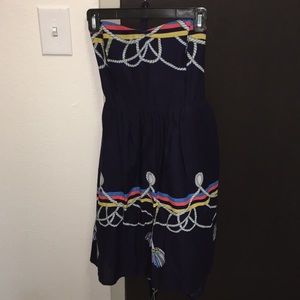 Anthropologie Nautical Strapless Dress with Bow
